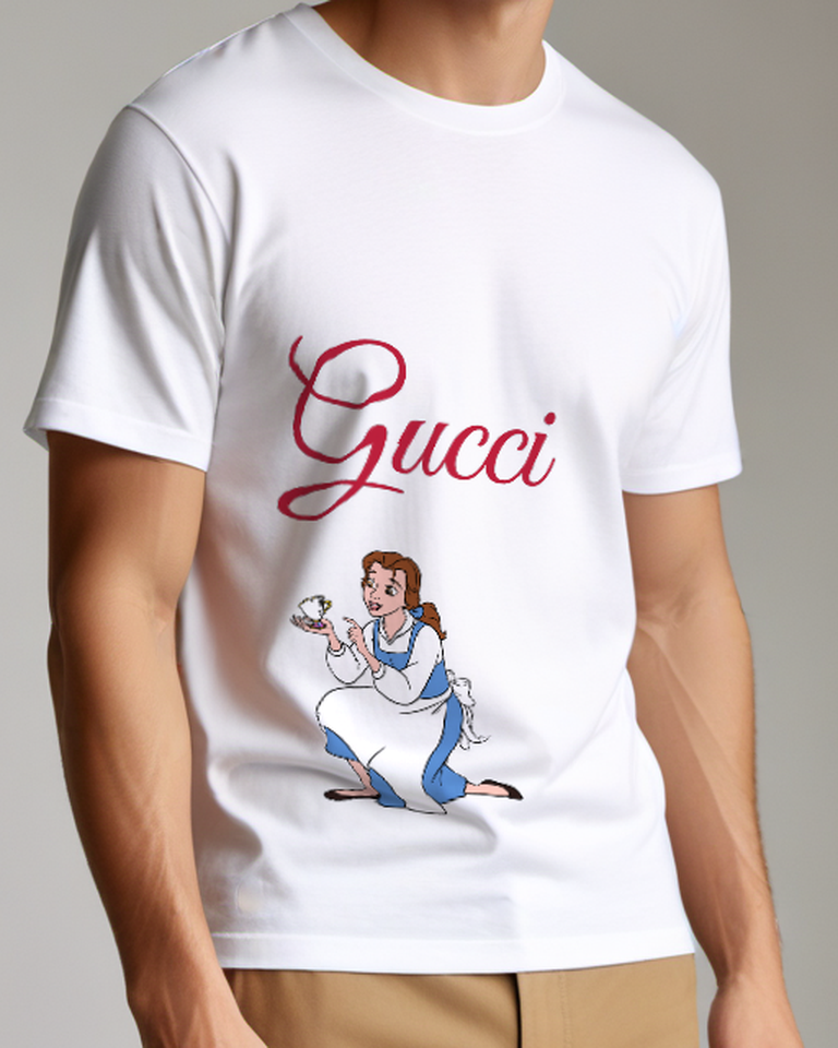 White Belle Kneels Holding Teacup Graphic T-Shirt - model wearing view