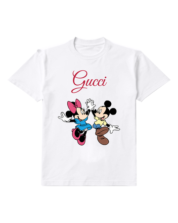 White Mickey And Minnie Jumping Together Graphic T-Shirt - front product view