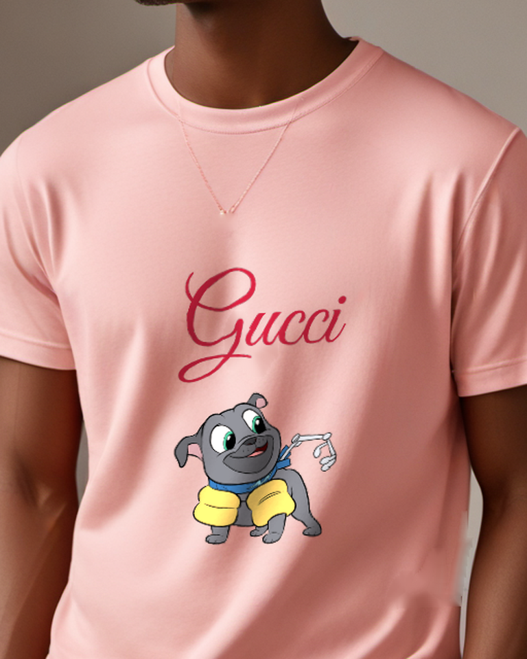 Blush Pink Gray Puppy Yellow Shorts Graphic T-Shirt - front product view