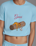 Sky Blue Bambi And Thumper Near Log Graphic T-Shirt - model wearing view