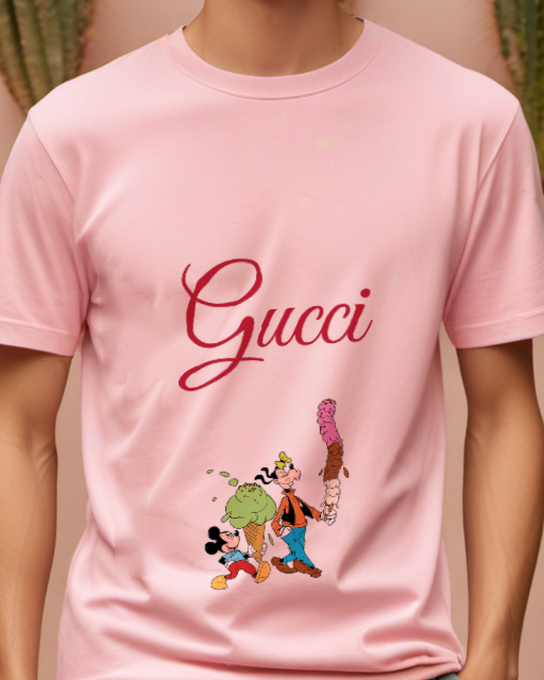 Blush Pink Mickey And Goofy Holding Giant Ice Creams Graphic T-Shirt - model wearing view