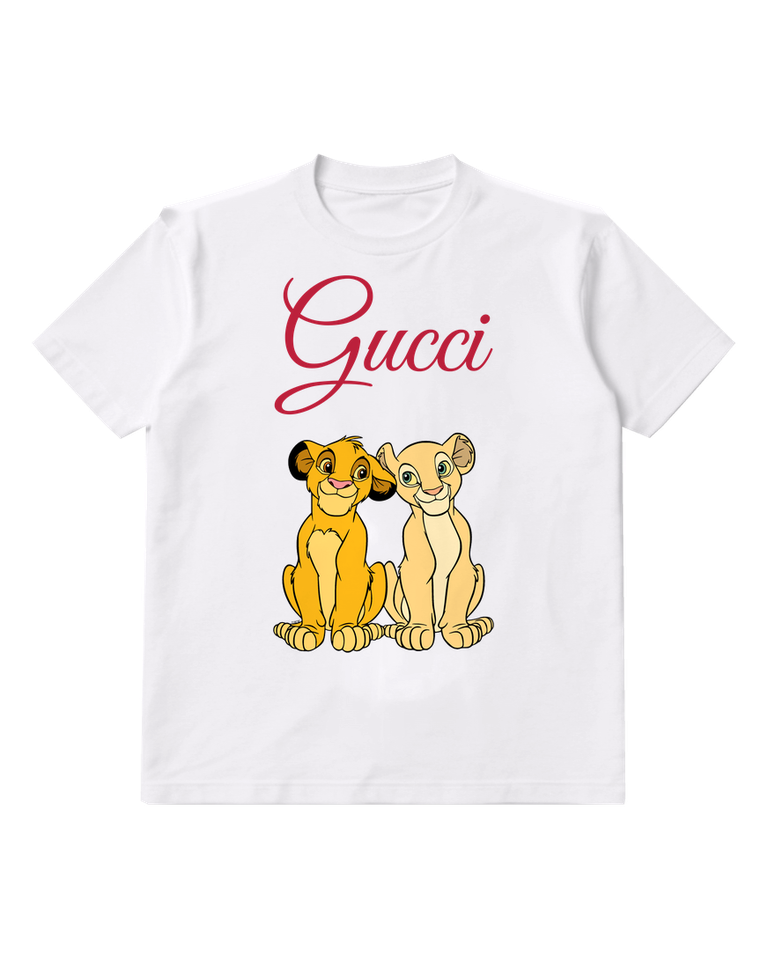 White Simba And Nala Sitting Together Graphic T-Shirt - front product view