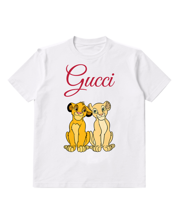 White Simba And Nala Sitting Together Graphic T-Shirt - front product view