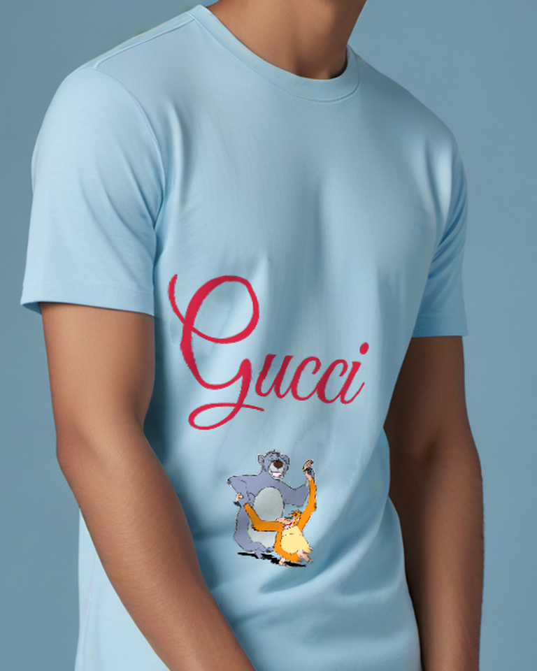 Sky Blue Baloo And Louie Dancing Together Graphic T-Shirt - model wearing view