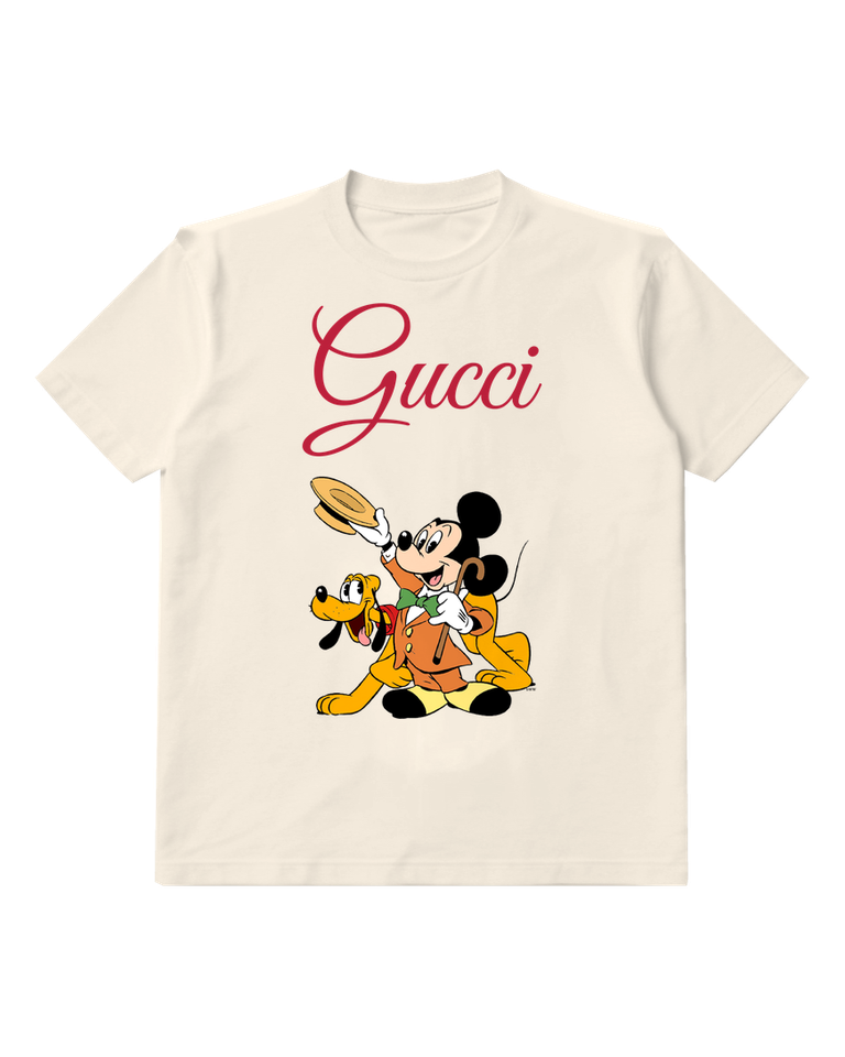 Ivory Mickey Mouse And Pluto Together Graphic T-Shirt - front product view