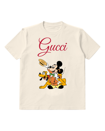 Ivory Mickey Mouse And Pluto Together Graphic T-Shirt - front product view