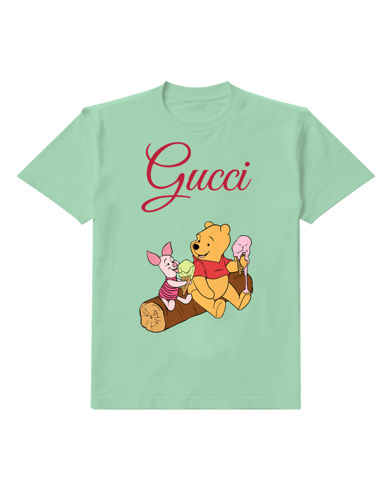 Sage Green Winnie The Pooh And Piglet Sharing Ice Cream Graphic T-Shirt - front product view