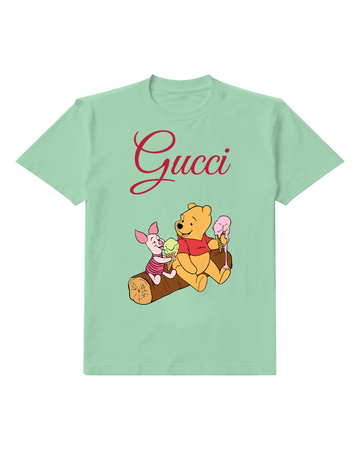 Sage Green Winnie The Pooh And Piglet Sharing Ice Cream Graphic T-Shirt - front product view