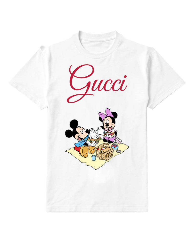 White Mickey And Minnie Picnic Together Graphic T-Shirt - front product view