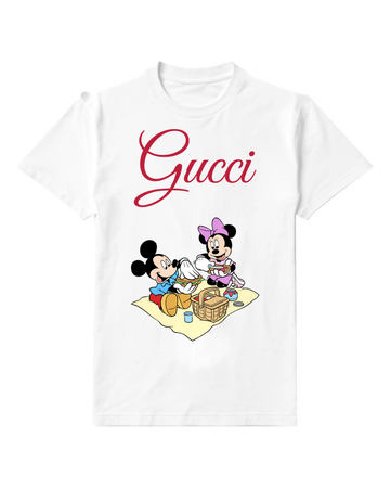 White Mickey And Minnie Picnic Together Graphic T-Shirt - front product view