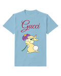 Sky Blue Rabbit Beneath Purple Flower Graphic T-Shirt - front product view
