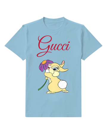 Sky Blue Rabbit Beneath Purple Flower Graphic T-Shirt - front product view