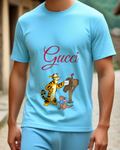Sky Blue Tigger And Roo At Mailbox Graphic T-Shirt - model wearing view