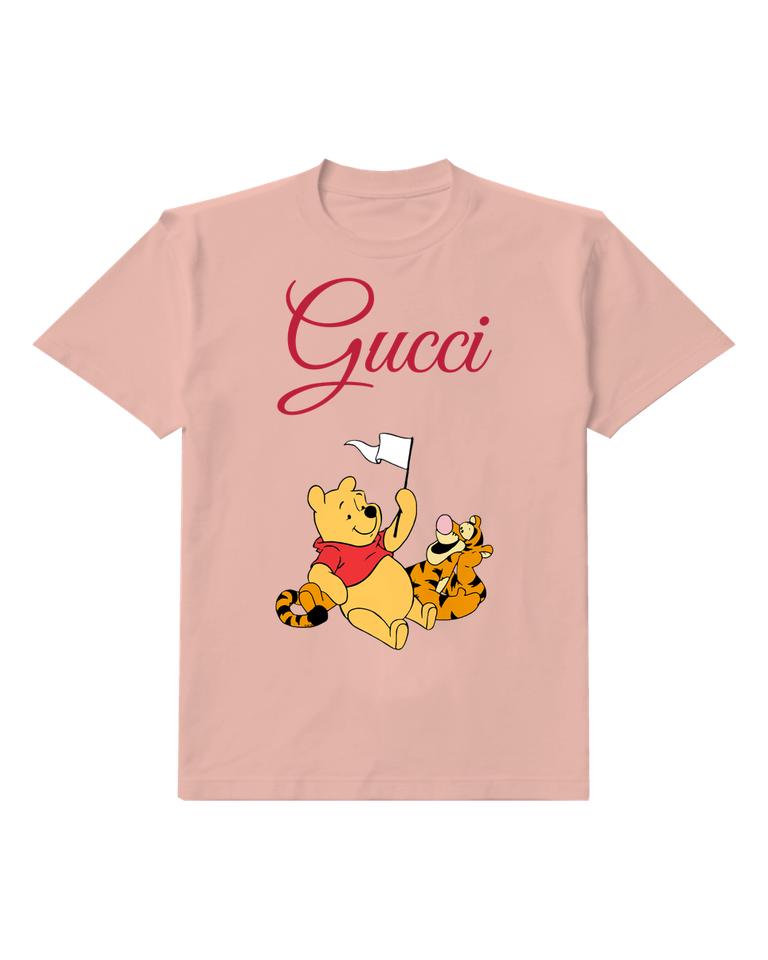 Blush Pink Winnie The Pooh Holding Flag Tigger Beside Him Graphic T-Shirt - front product view