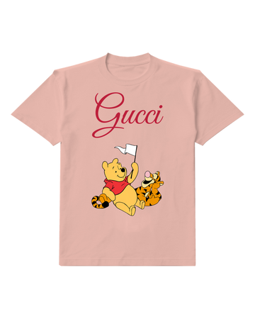 Blush Pink Winnie The Pooh Holding Flag Tigger Beside Him Graphic T-Shirt - front product view