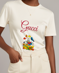 White Donald Duck And Pluto In Autumn Leaves Graphic T-Shirt - model wearing view