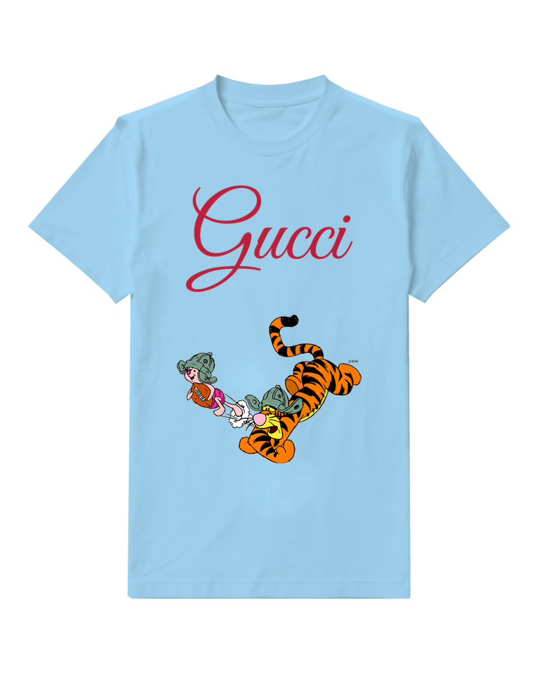 Sky Blue Tigger And Piglet In Playful Chase Graphic T-Shirt - front product view