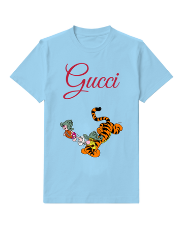 Sky Blue Tigger And Piglet In Playful Chase Graphic T-Shirt - front product view