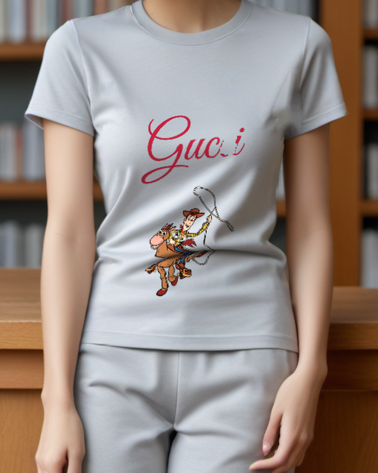 Pale Lavender Cowboy On Horse With Lasso Graphic T-Shirt - model wearing view