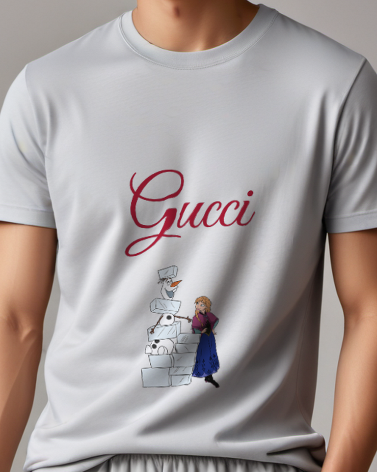 Light Gray Anna And Olaf Standing Beside Ice Blocks Graphic T-Shirt - model wearing view
