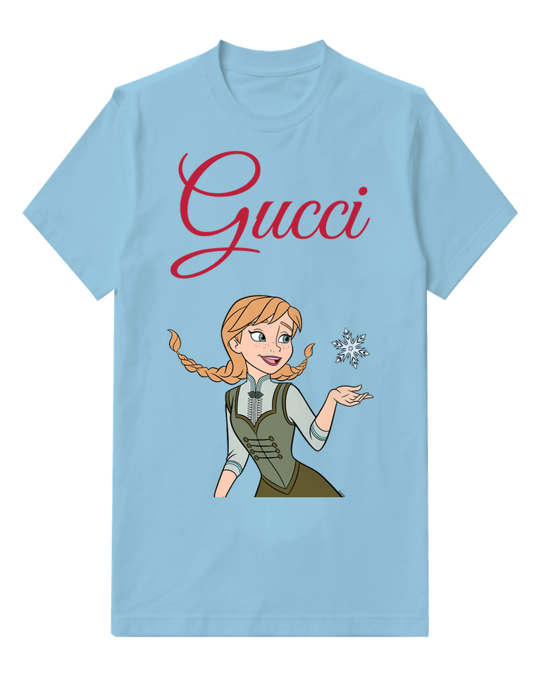 Sky Blue Braided Woman Floating Snowflake Graphic T-Shirt - front product view
