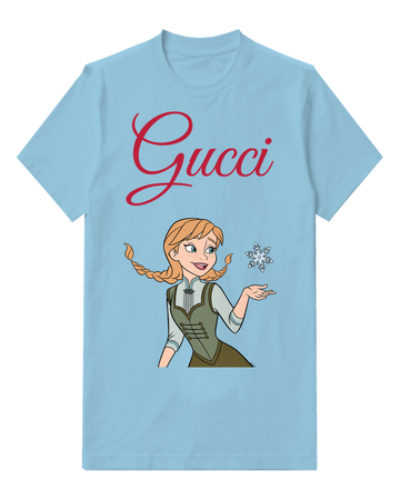 Sky Blue Braided Woman Floating Snowflake Graphic T-Shirt - front product view