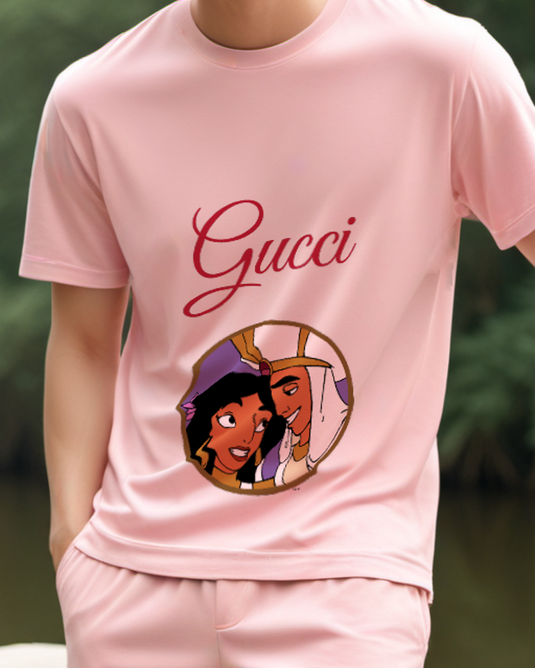 Blush Pink Jasmine And Aladdin Close Together Graphic T-Shirt - model wearing view