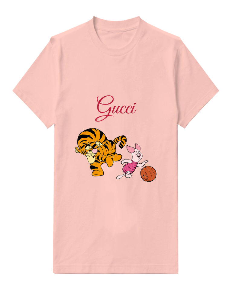 Blush Pink Tigger Chasing Piglet In Playful Leap Graphic T-Shirt - front product view