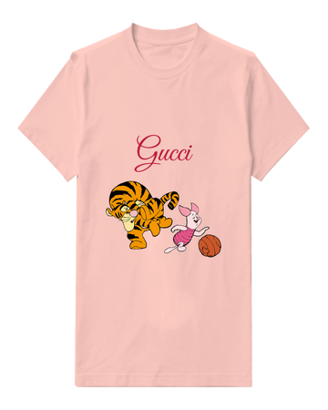 Blush Pink Tigger Chasing Piglet In Playful Leap Graphic T-Shirt - front product view