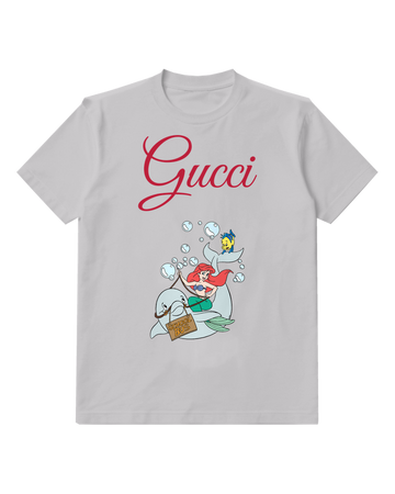 Light Gray Ariel On Dolphin With Flounder Above Graphic T-Shirt - front product view