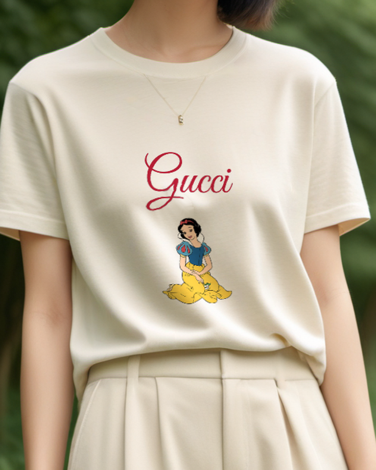 Ivory Princess Kneeling Yellow Skirt Graphic T-Shirt - model wearing view