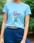 Sky Blue Peter Pan And Wendy Embracing Graphic T-Shirt - model wearing view