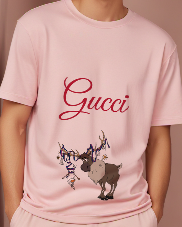 Blush Pink Olaf And Sven Festive Reindeer Graphic T-Shirt - model wearing view