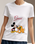 White Mickey Mouse And Pluto Together Graphic T-Shirt - model wearing view