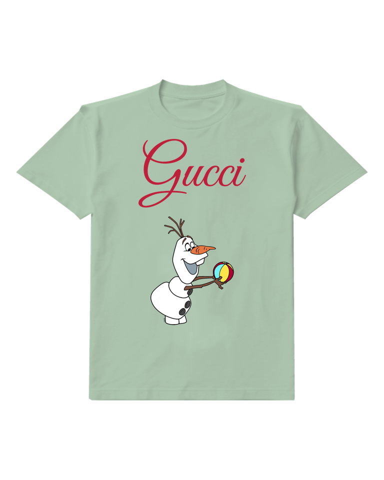 Sage Green Snowman Holding Small Ring Graphic T-Shirt - front product view
