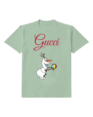 Sage Green Snowman Holding Small Ring Graphic T-Shirt - front product view