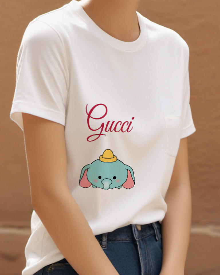 White Mint Elephant Tiny Hat Graphic T-Shirt - front product view