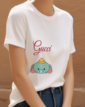 White Mint Elephant Tiny Hat Graphic T-Shirt - model wearing view