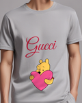 Light Gray Bear Giant Pink Heart Graphic T-Shirt - model wearing view
