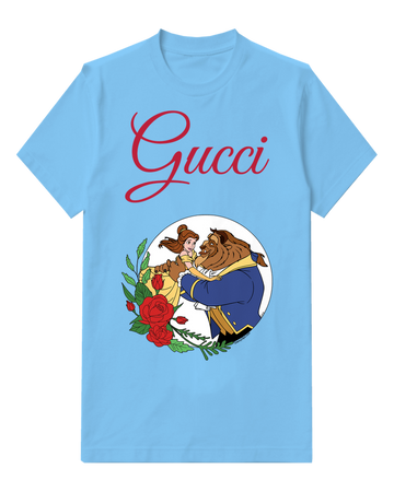 Sky Blue Belle And Beast Embracing In Dance Graphic T-Shirt - front product view
