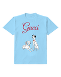 Sky Blue Dalmatian Parents With Puppy On Back Graphic T-Shirt - front product view