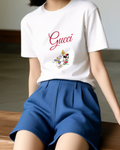 White Minnie And Daisy At Bus Stop Graphic T-Shirt - model wearing view