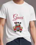 White Mickey And Minnie In Red Car Graphic T-Shirt - model wearing view