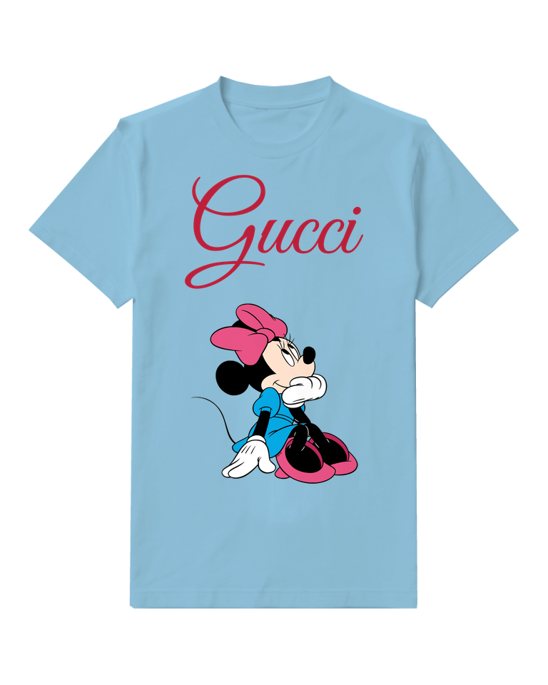 Sky Blue Mouse Seated Pink Hat Graphic T-Shirt - front product view