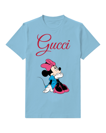 Sky Blue Mouse Seated Pink Hat Graphic T-Shirt - front product view