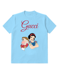 Sky Blue Snow White And Grumpy Dwarf Graphic T-Shirt - front product view