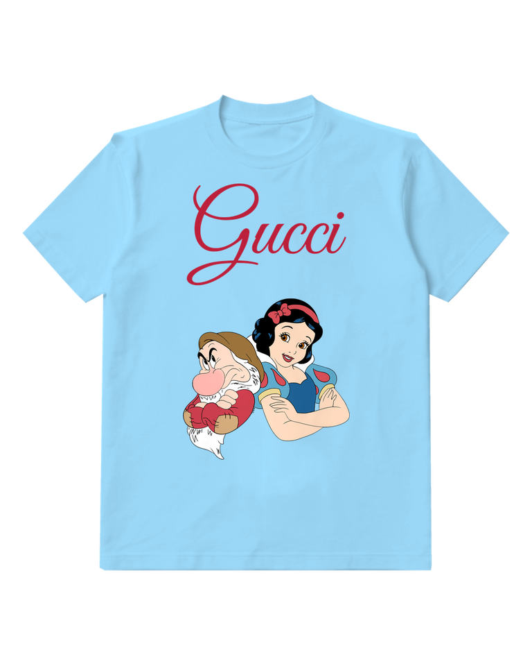 Sky Blue Snow White And Grumpy Dwarf Graphic T-Shirt - front product view