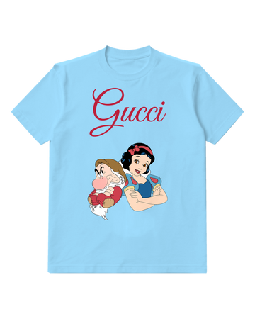 Sky Blue Snow White And Grumpy Dwarf Graphic T-Shirt - front product view