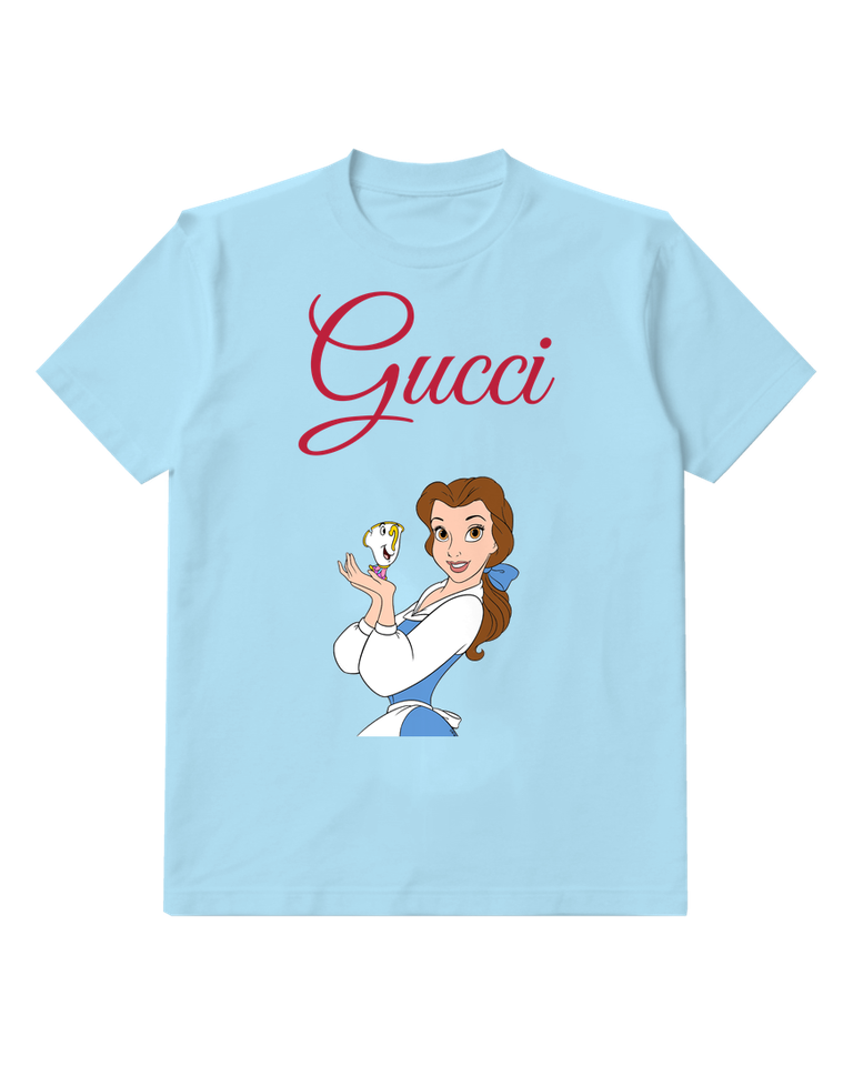 Sky Blue Belle Holds Teacup With Open Palm Graphic T-Shirt - front product view