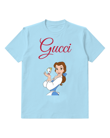 Sky Blue Belle Holds Teacup With Open Palm Graphic T-Shirt - front product view